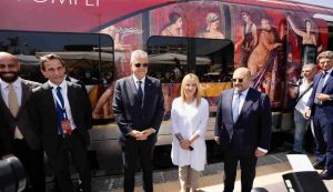 La Presidente del Consiglio Giorgia Meloni in occasione del viaggio inaugurale del Frecciarossa per Pompei