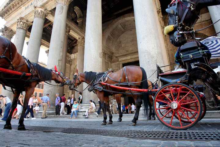 Due botticelle in sosta davanti al Pantheon a Roma (Immagine di repertorio)