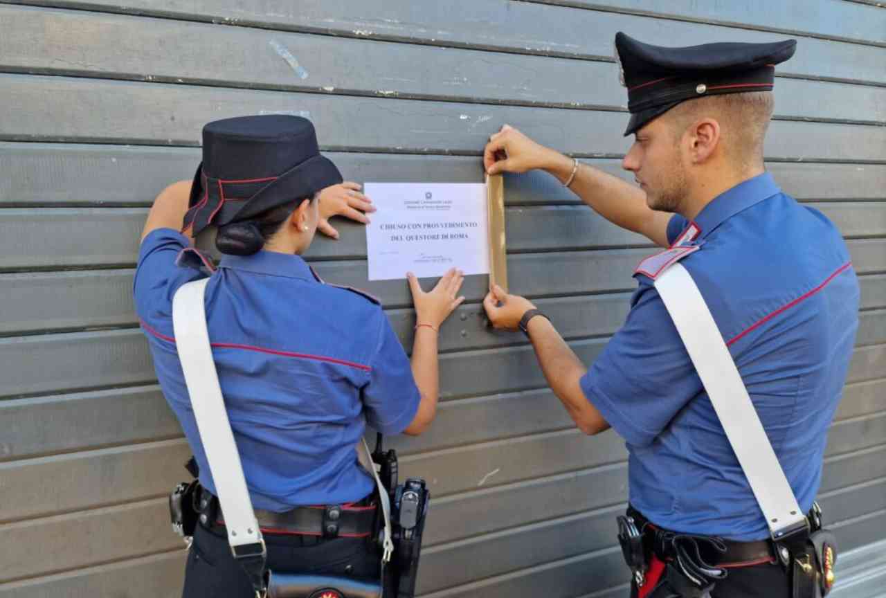 Locale al Quadraro chiuso dai Carabinieri. Fonte Uff Stampa Carabinieri, C. Prov.le