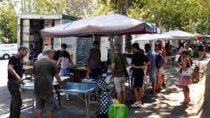 Il mercato dei libri scolastici usati sul Lungotevere Oberdan a Roma