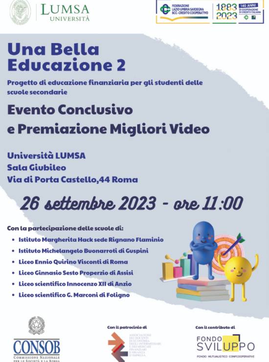 Una Bella Educazione 2- evento finale, locandina. Fonte Lumsa.it