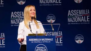 La presidente del Consiglio Giorgia Meloni chiude l'assemblea di Fdi a Roma il 12 settembre 2023