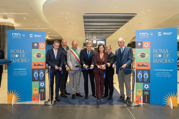 La cerimonia del taglio del nastro del nuovo volo diretto Roma-Rio de Janeiro di Ita Airways, Fiumicino, 29 Ottobre 2023