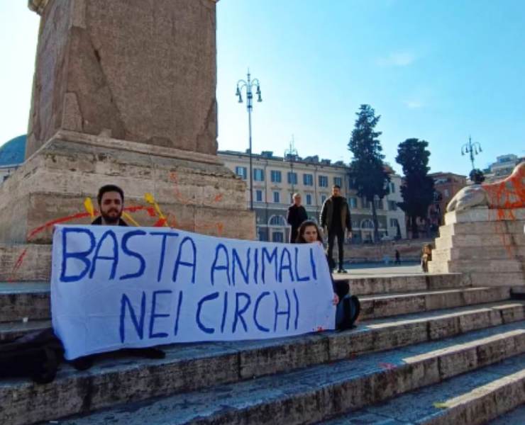 I Carabinieri hanno denunciato due attivisti del movimento 'Ribellione animale' per aver imbrattato la base dell'obelisco Flaminio a Piazza del Popolo